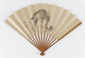 Stag Cleaning a Fawn, Mori Sosen (Japanese, 1747–1821), Fan, mounted on ribs; ink and light color on coated fan paper, Japan